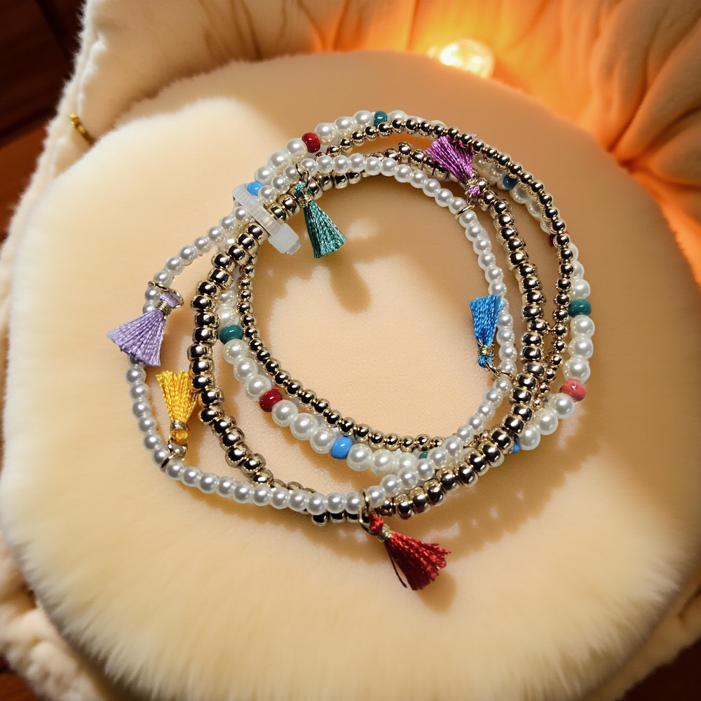 On 34th Multicolor Beaded Tassel Bracelet Set